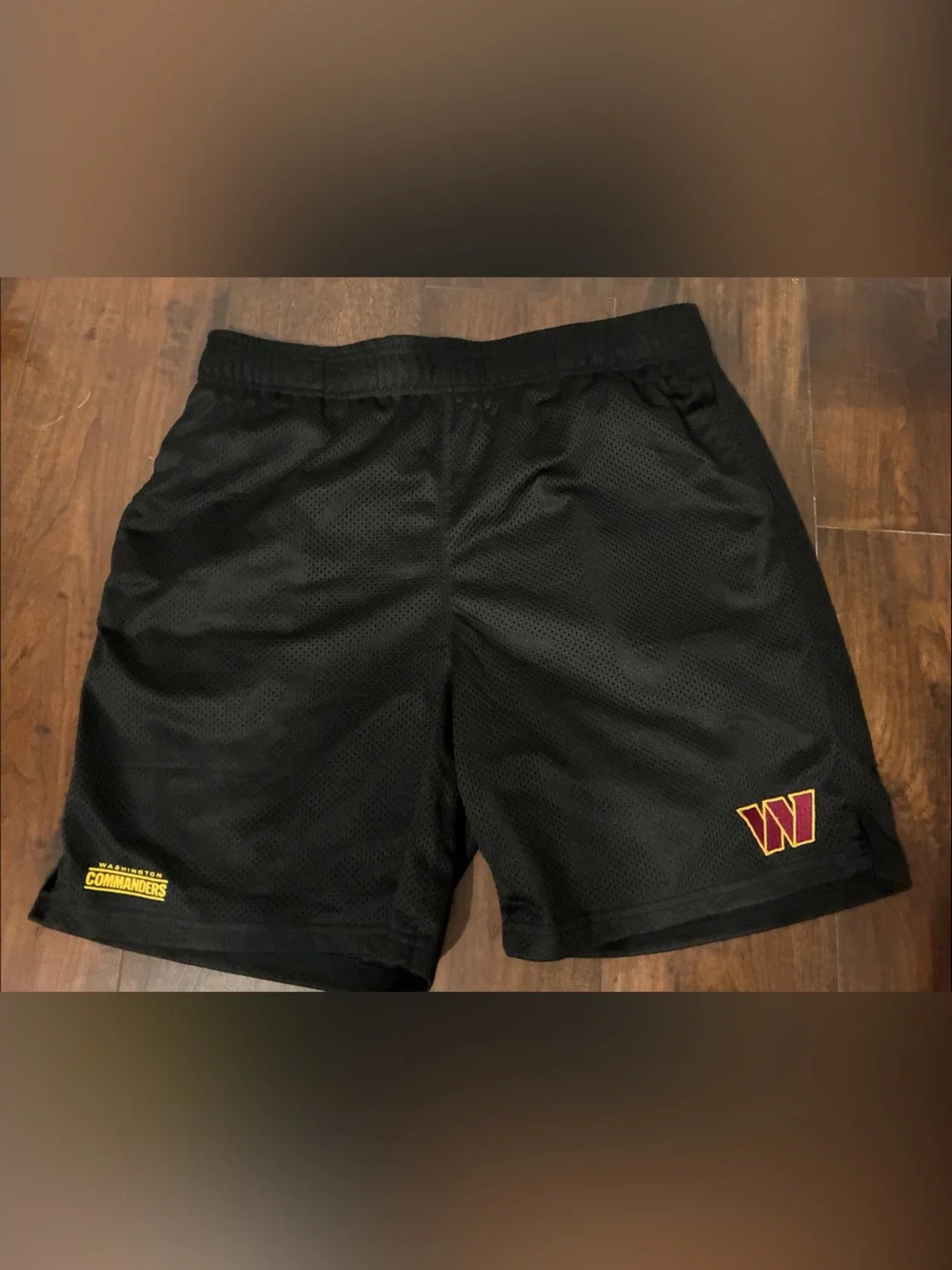 NFL Black Mesh Athletic Shorts with Maroon & Gold W Patch - Picture 3 of 8